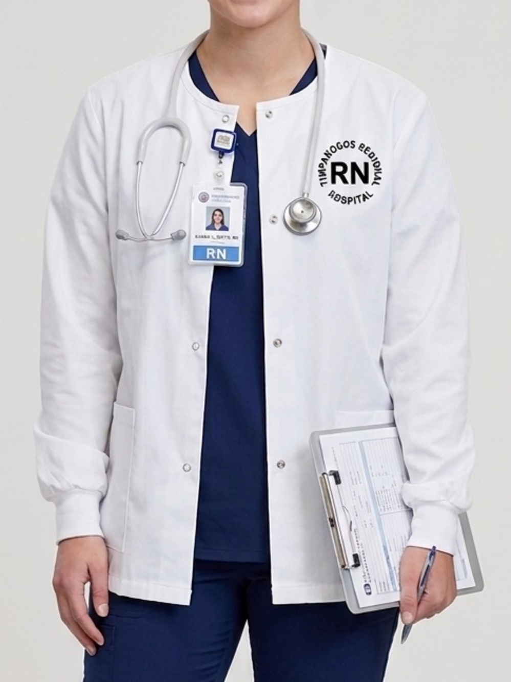 White Snap-up Scrub Jacket